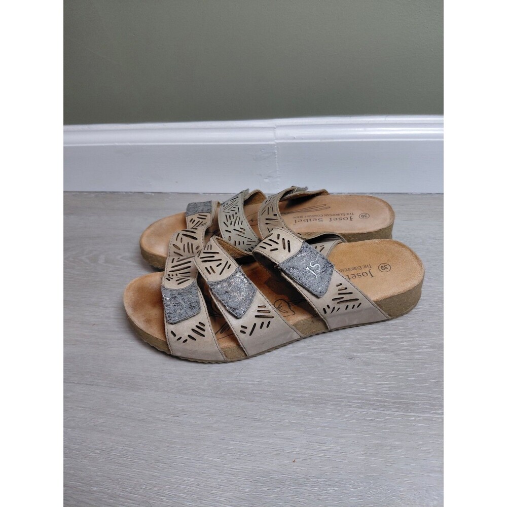 Josef Seibel Women’s Size 39EU 8/8.5us Beige Leather Sandals Adjustable Straps